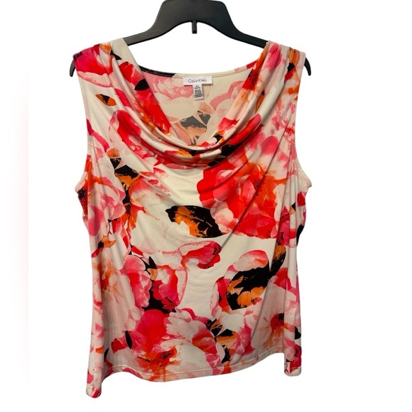 Calvin Klein women’s blouses self 2 cowl neck style with floral print size XL - Picture 1 of 11